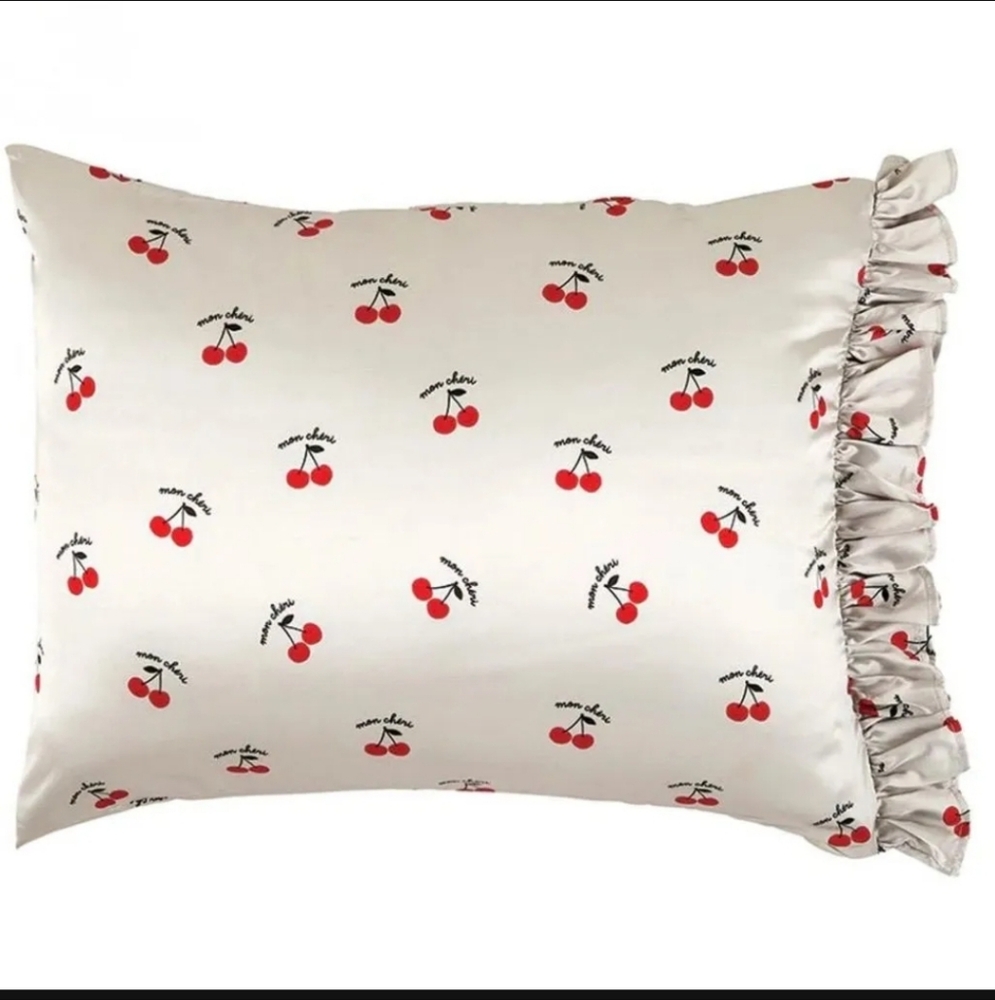 Satin Cherry Print Standard Pillow Cover NWT